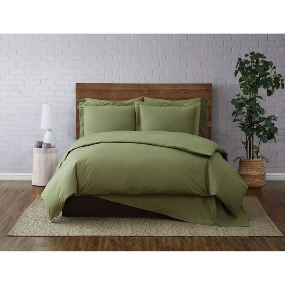 Brooklyn Loom -  Duvet Set Cotton Solid Color Lightwe Olive Green